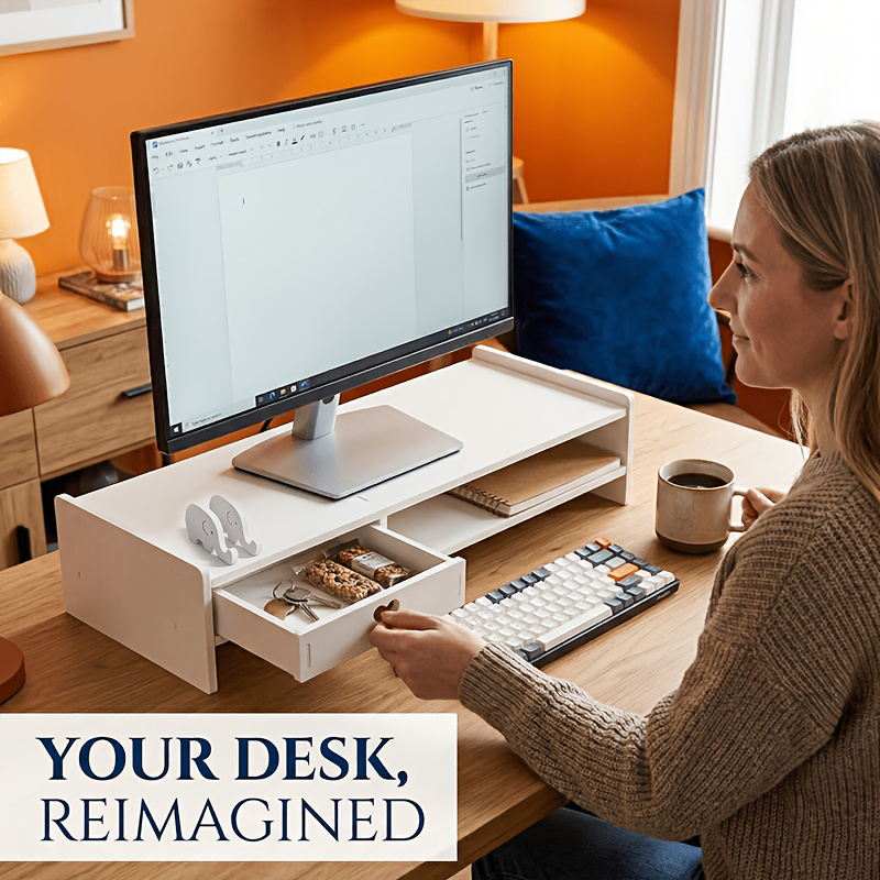 Desk Setup Home Office - Minimalist Beyaz PVC Monitör Standı Yükseltici,