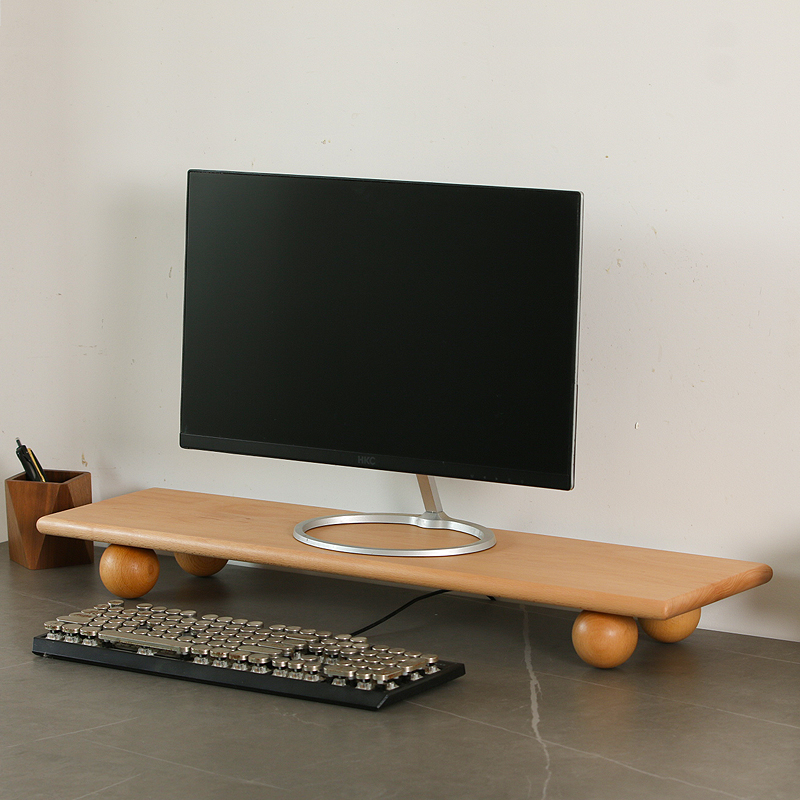 Desk Setup Living Room - Doğal Ahşap Masaüstü Yükseltici Çift Monitör