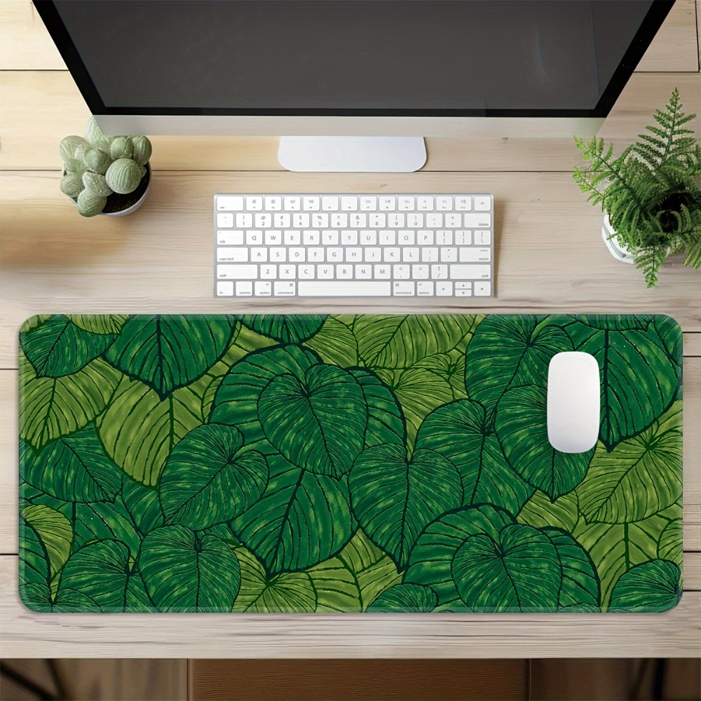 Desk Setup With Plants - Tropikal yeşil yapraklı genişletilebilir mouse pad,