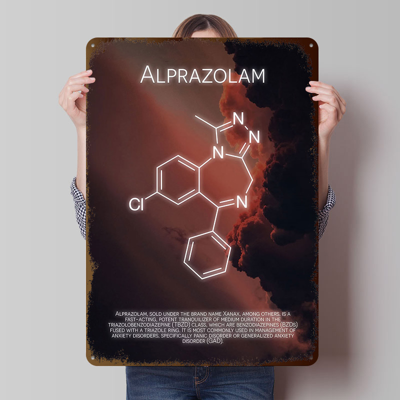 Desk Setup Poster - Alprazolam Molekül Teneke Posterler Özelleştirilebilir Duvar