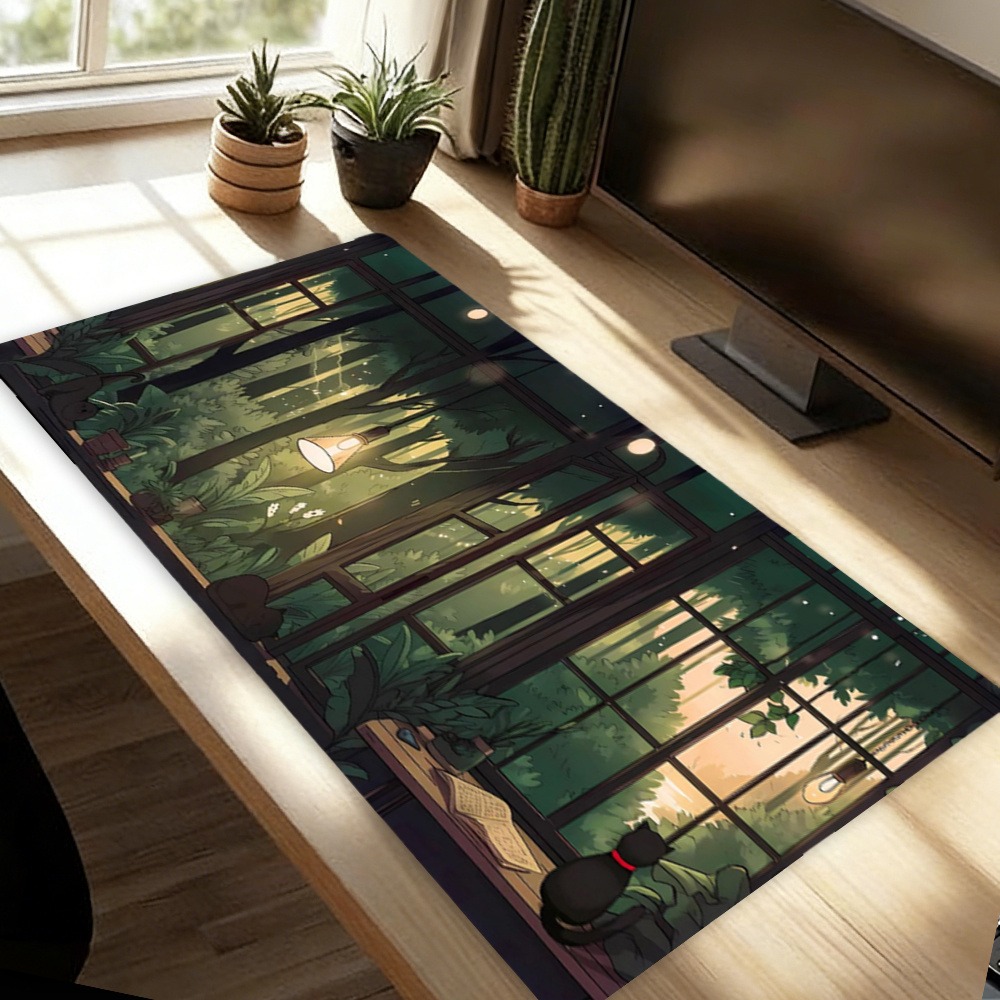 Desk Setup With Plants - Sevimli Lofi Masa Örtüsü - Yeşil